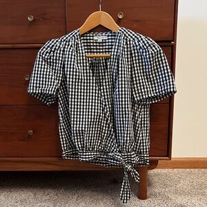 Madewell Black and White Checkered Wrap Blouse, Size M